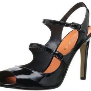 NEW Women's VIA SPIGA Roseanne Heels Dress Sandals Black Patent Leather 7/ 7.5